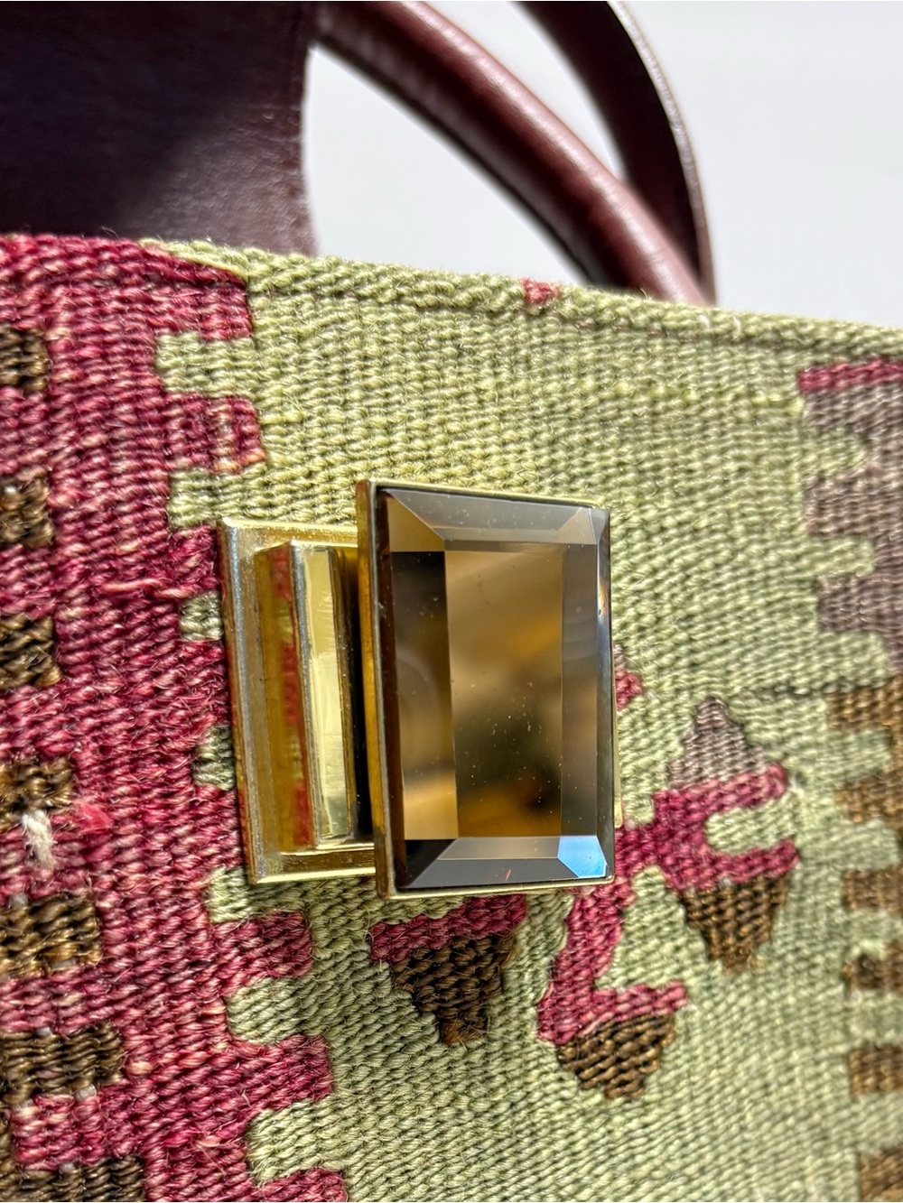 Red Kilim-Pattern Leather-Trim Tote - Picture 10 of 10